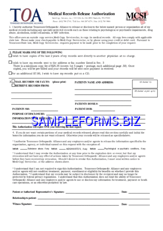 Tennessee Medical Records Release Form 1